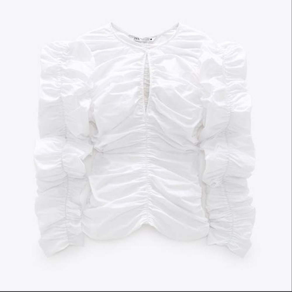 White Ruched Long Sleeve Top - Picture 2 of 5